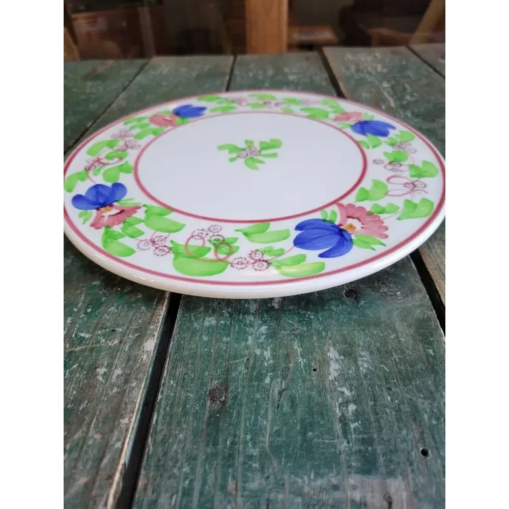 Vintage Cake Plate Hand Painted Japan Pink Blue Floral Cottagecore Platter 11.5